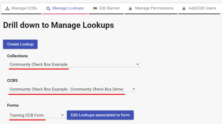 Manage Lookups drill-down questions.