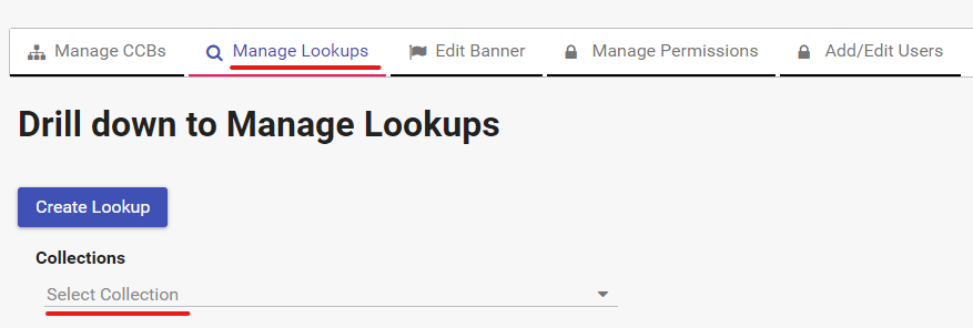 Manage Lookups dropdown list.