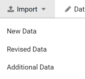 The dropdown menu showing the three types of data that can be imported.